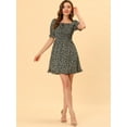 thumbnail image 3 of DARING DIVA Puff Sleeve Back Smocked Sweetheart Neck Ruffled Hem Dress XS Dark Green, 3 of 6