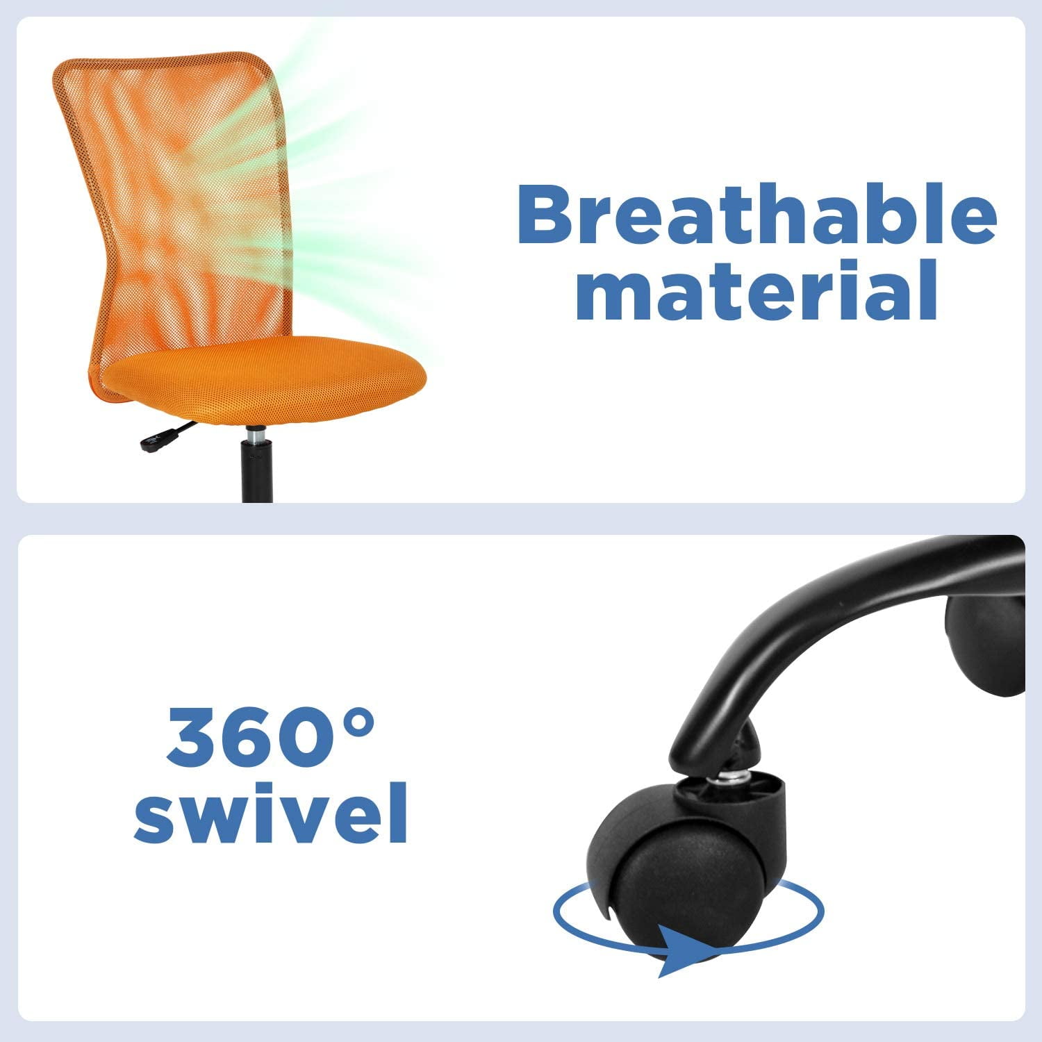 BestOffice Ergonomic Armless Office Chair with Adjustable Height, Lumbar Support for Adults(Orange)
