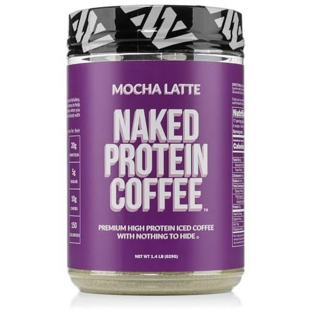 Naked Nutrition Mocha Latte Protein Coffee - Premium Instant Coffee - Protein Shake, Iced Coffee, Protein Drinks, Delicious Keto Friendly and Gluten Free, 17 Servings