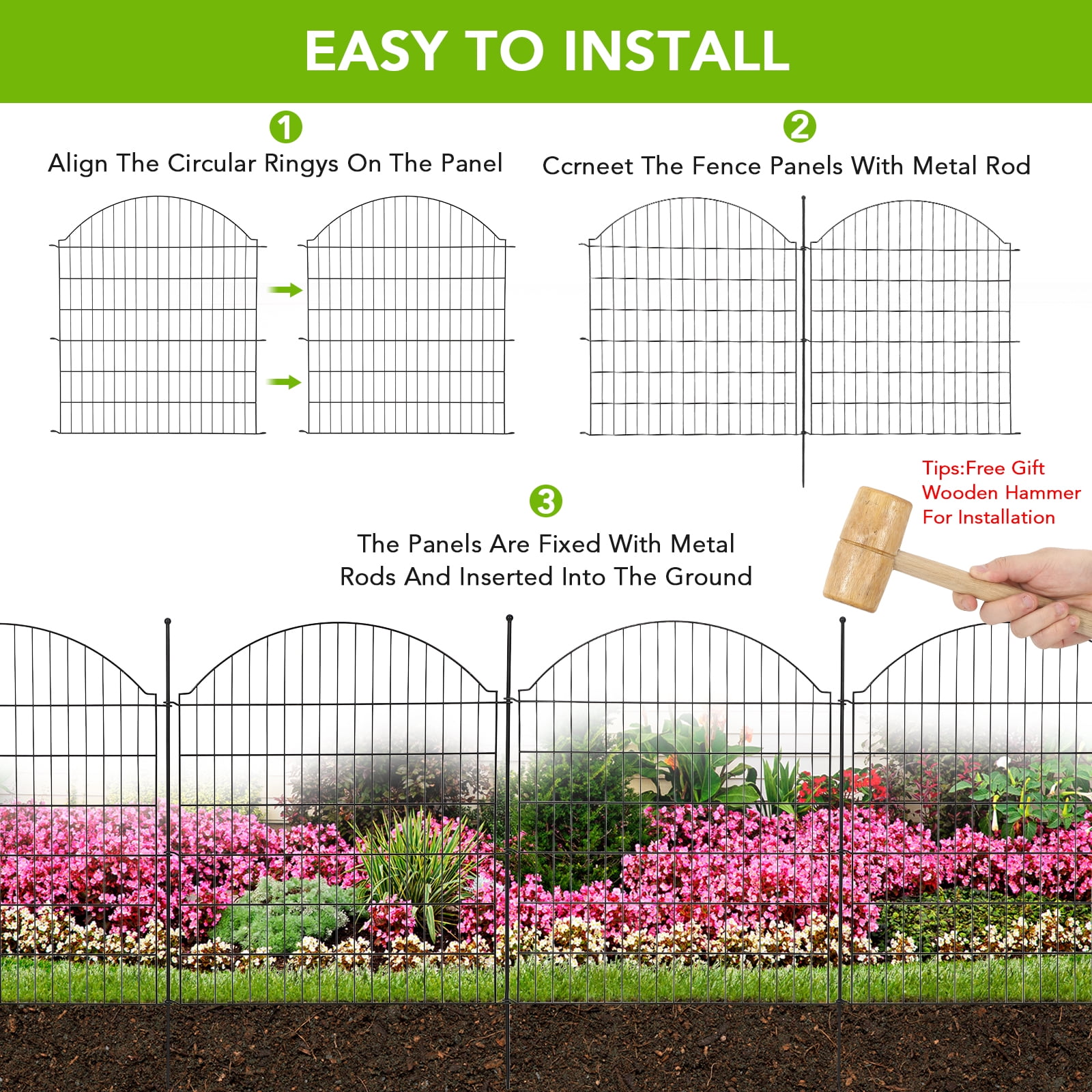 ChaoLink Garden Fence,15 Panels No Dig Decorative Fence for Outdoor ,Yard, Patio,29*32 in Animal Barrier Rustproof Metal Wire Panel,Temporary Dog Fence ArcArc 29w×32h in