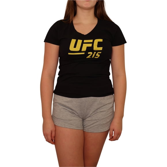 Camiseta con gráfico de dos peleas de título de UFC 215 para mujer, negra, pequeña