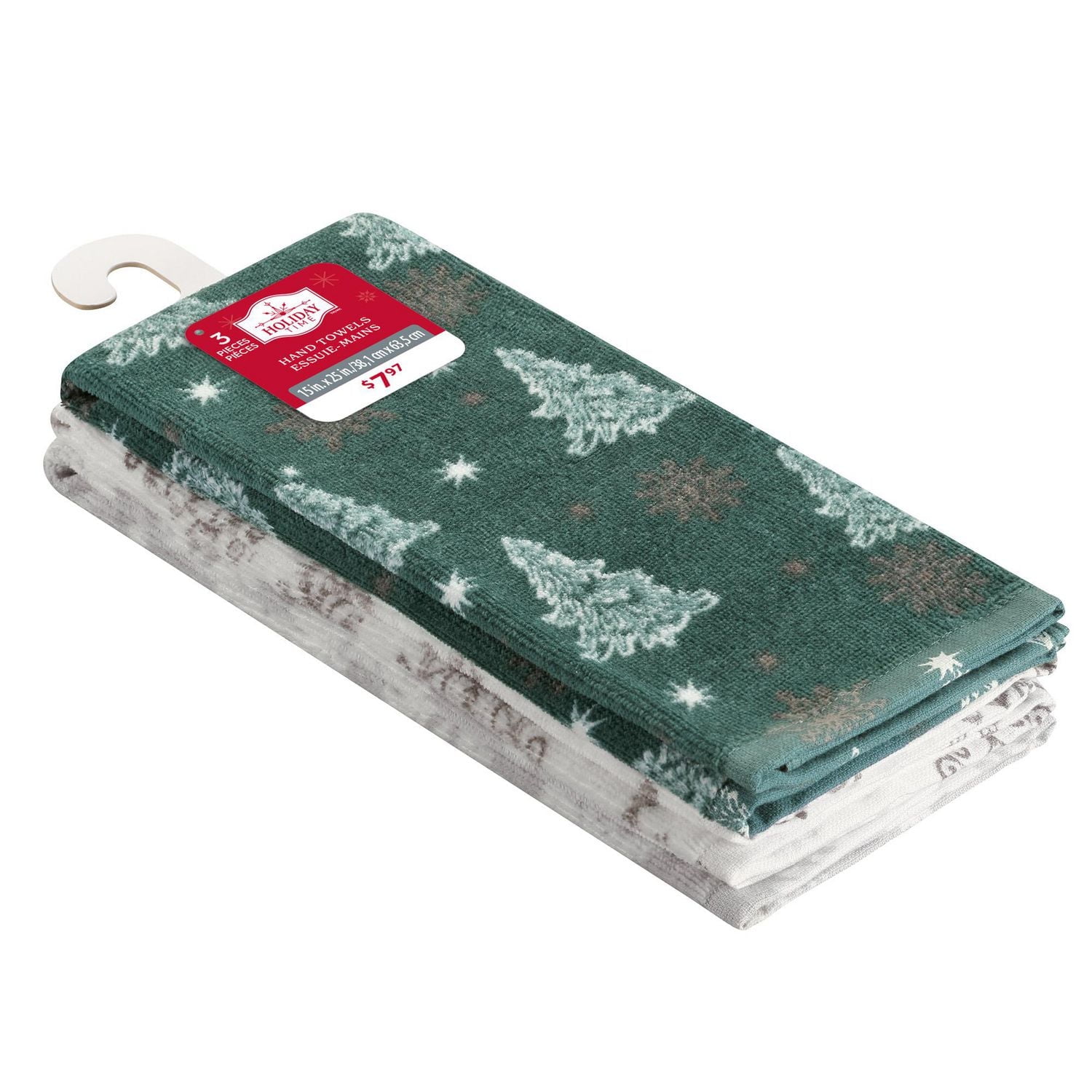 Holiday Time Printed 100% Cotton 3-Piece Hand Towel Set