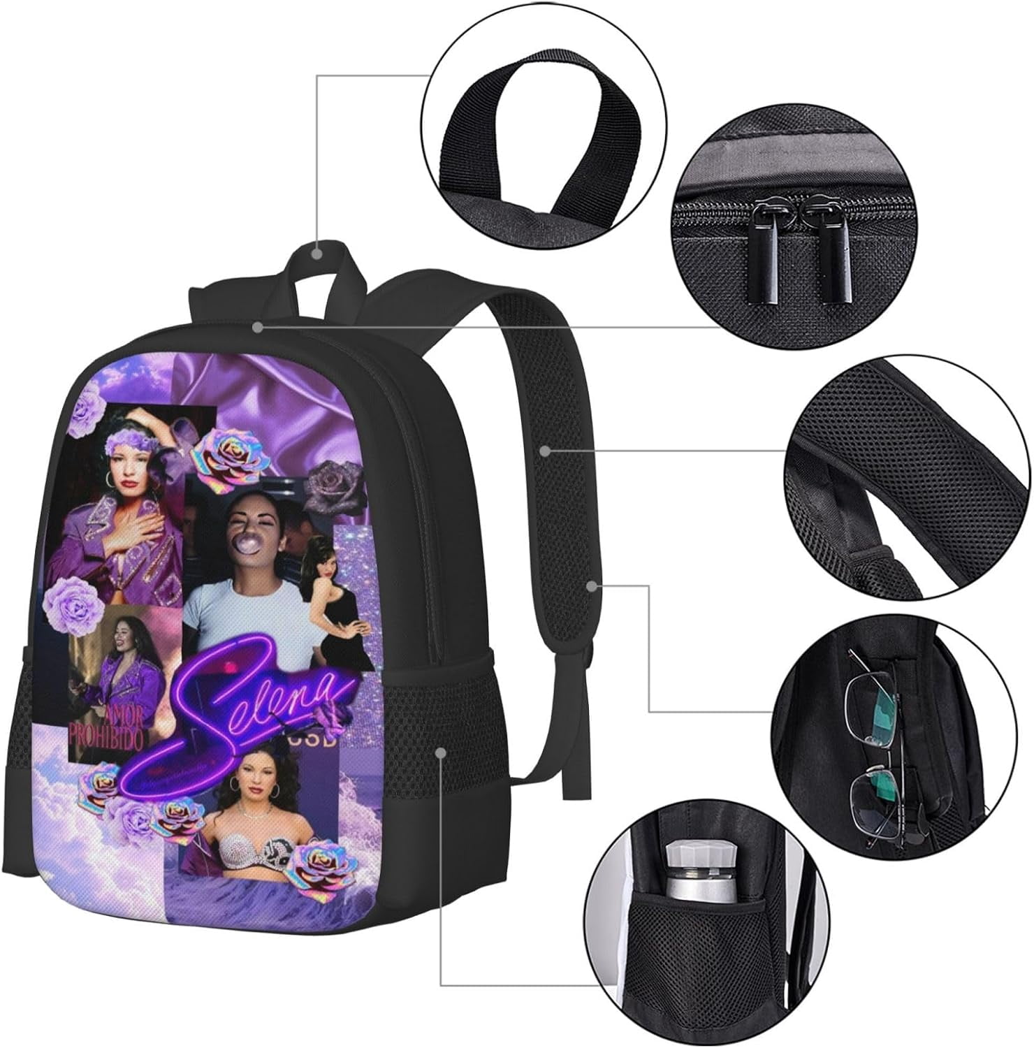Selena Quintanilla Travel Laptop Backpack College School Computer Bag Black Casual Schoolbag Work Business Daypack Gift for Men Women College