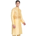 thumbnail image 3 of SKAVIJ Art Silk Kurta for Men Embroidered Indian Party Casual Shirt Medium Beige, 3 of 6
