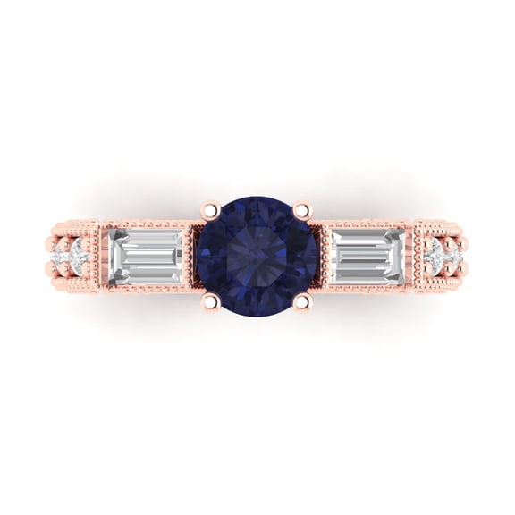 Three-Stone Engagement Ring for Women - 2.33ct Simulated Blue Sapphire in 14K Rose Gold Promise Ring