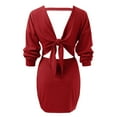 thumbnail image 2 of CAICJ98 Sweater Dress For Women Plus Size Women Turtleneck Long Sleeve Knit Pullover Sweater Bodycon Mini Dress Red,S, 2 of 5