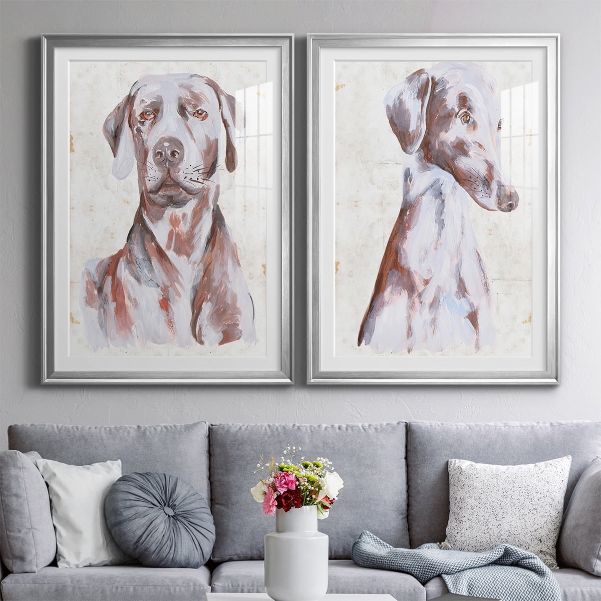 Wexford Home Sitting Dog I Premium Framed Print, 30.5" x 42.5" - Ready to Hang, Silver (Set of 2)
