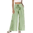 thumbnail image 2 of Dwellite Womens Striped Wide Leg Palazzo Pants High Waisted Elastic Drawstring Casual Lounge Trousers with Pockets Green 2XL, 2 of 6