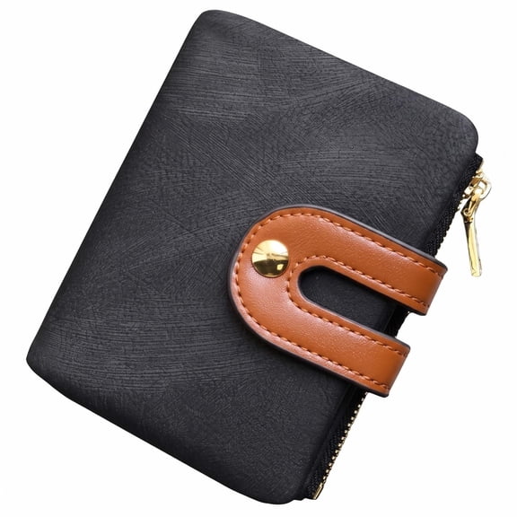 Women's Small Leather Bifold RFID Blocking Wallet, Compact Card Holder with Zipper Coin Pocket