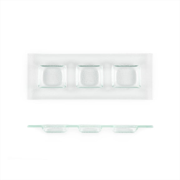 Turgla Fusion Glass Dinnerware 12.25" x 4" Rectangular Clear Glass Sectional Plate, Set of 12 (06-016-31CLR)