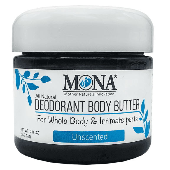 MONA Brands All Natural Deodorant Body Butter for Whole Body & Intimate Parts (Unscented) | 2oz