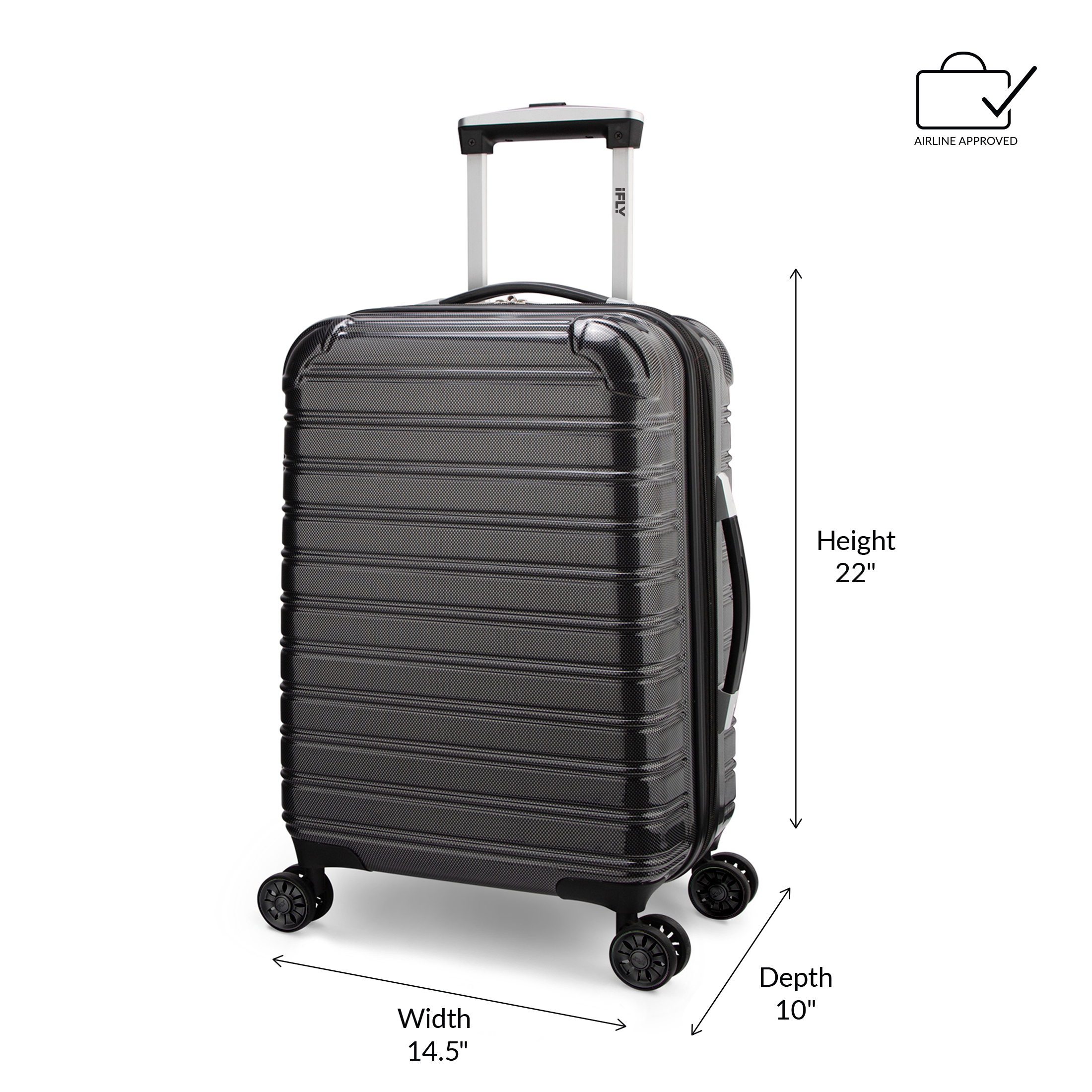 iFLY Hardside Fibertech Luggage 20" Carry-on Luggage, Black - image 2 of 10