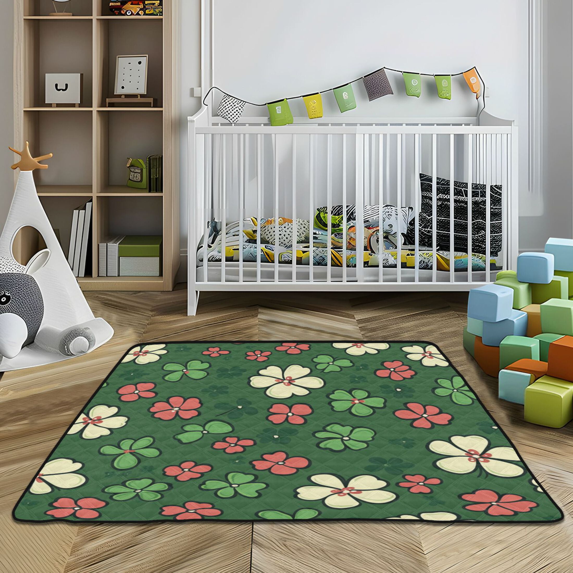 WOBOGO Colorful Clovers Baby Playmats Extra Large Waterproof Rollable Activity Pads for Toddlers 50×50inch