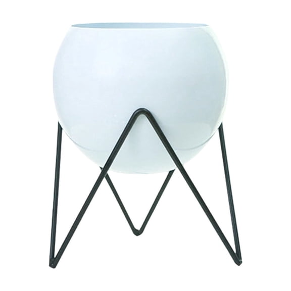 Modern Iron Planter with Stand, Minimalist Floor Plant Pot with Drainage, Decorative Indoor and Outdoor Planter for Living Room, Balcony, and Garden