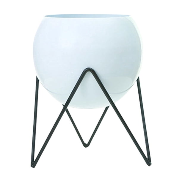 Macetas decorativas de metal con soporte y orificios de drenaje. Soporte elevado de hierro para macetas, ideal para sala de estar, oficina, jardín o balcón. Para uso interior y exterior.