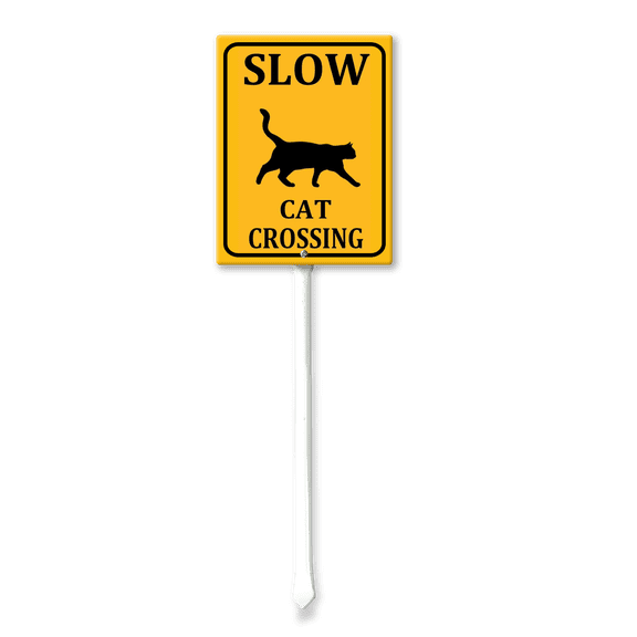 Eveokoki Slow Cat Crossing Sign With Stake For Neighborhoods Yard Farm Aluminium Caution 7x8.8inch Farm Decorations Yard Lawn Walkway Decorations Animal Signs