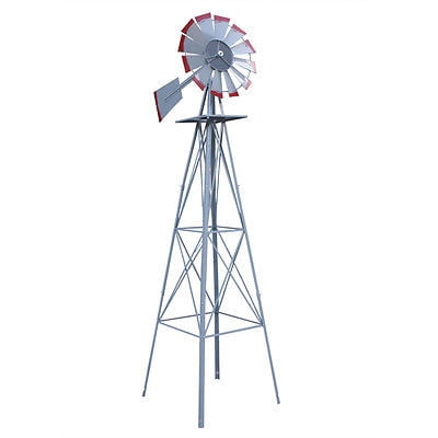 TheBest 8Ft Silver Red Tips Windmill Ornamental Garden Weather Vane Weather Resistant... by