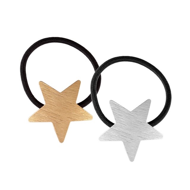 2 bandas elásticas de metal con forma de estrella para el pelo, coleteros de aleación, accesorio para el pelo para mujeres y niñas (dorado y plateado).