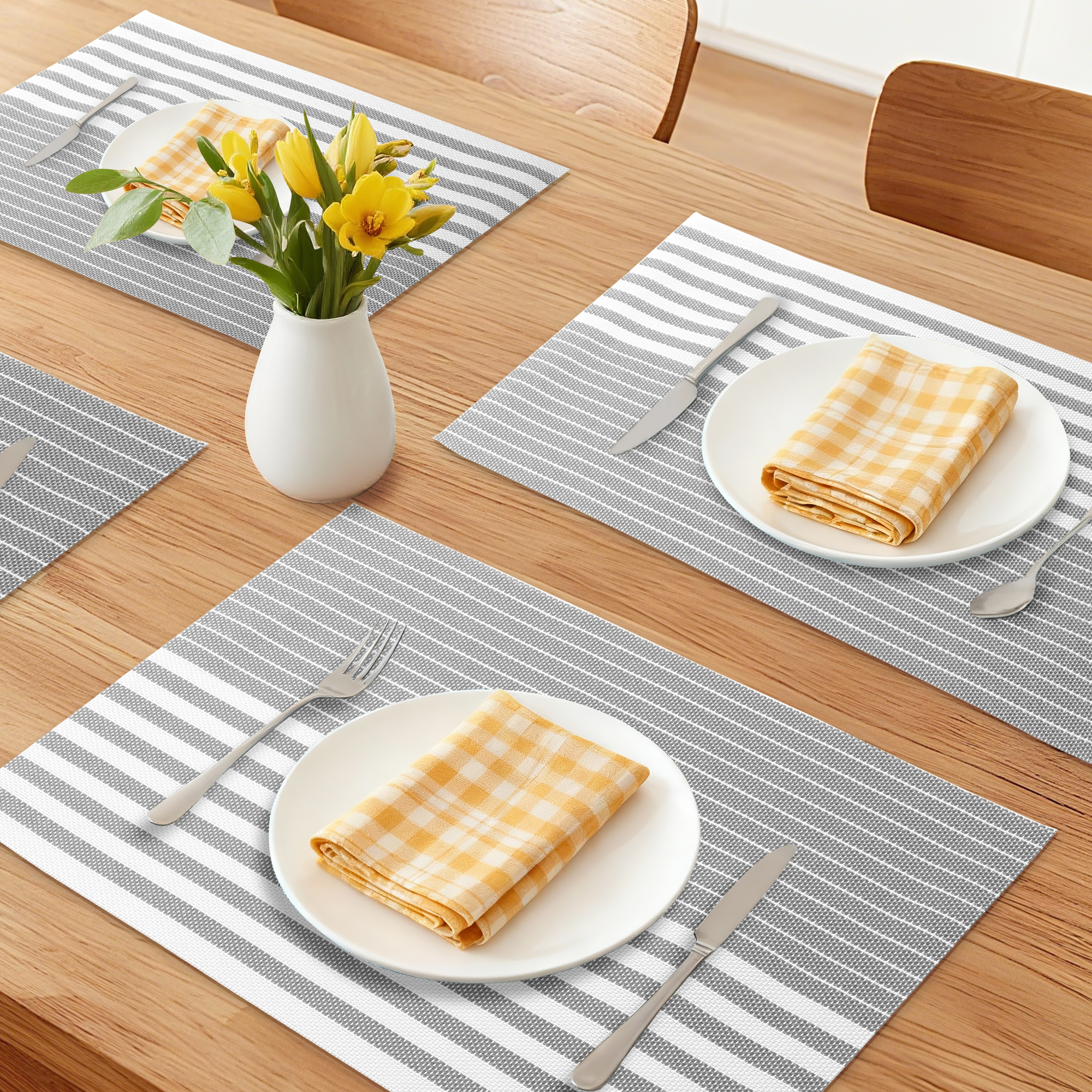 Unique Bargains Set of 6 Wipeable Plastic Placemats for Kitchen Dining Table Light Gray