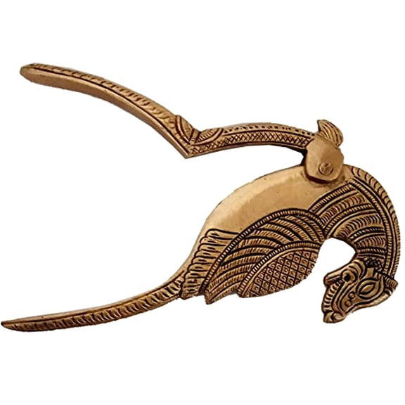 Purpledip Brass Statue Yali Nut Cutter Walnut Cracker: Rare Collection Collectible Idol in Sarota Design (12259)