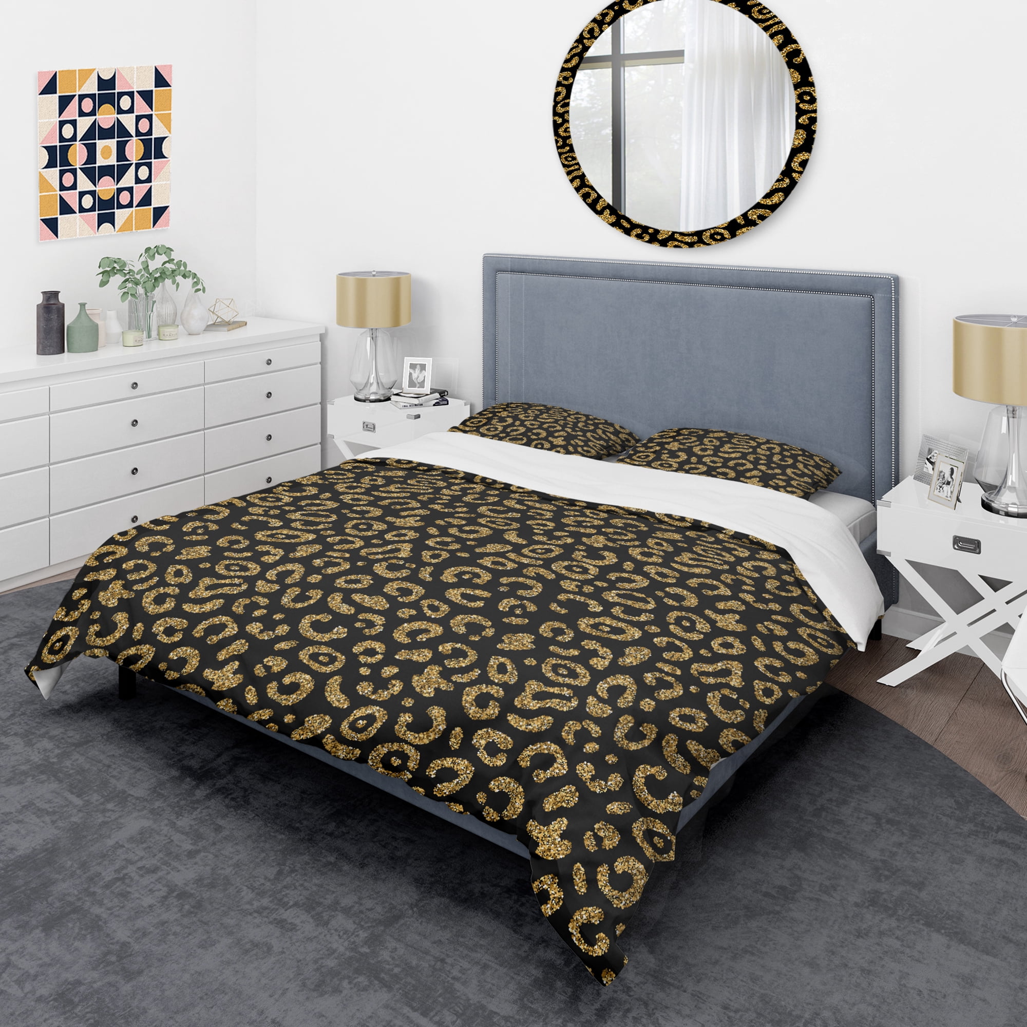Designart 'Golden Leopard Fur' Mid-Century Modern Duvet Cover Set