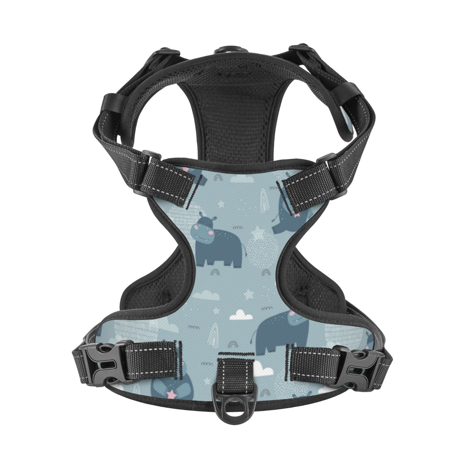 Kdxio Cute Hippopotamus Print No Pull Dog Harness Adjustable Reflective Oxford Easy Control Medium Large Dog Harness for Training and Everyday-X-Large