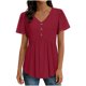 thumbnail image 2 of Camiseta de Encaje de Manga Corta de Cuello Alto para las Mujeres Muñeca de Manga Corta Botón para las Mujeres, Cintura Cinching V-Cuello de Verano Top, 2 of 9