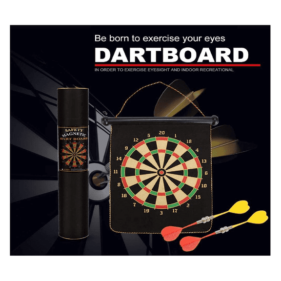 Travel (Easy Carry “Cylindrical Box”)-Magnetic Roll-up Dart Board and Bullseye Game with Darts