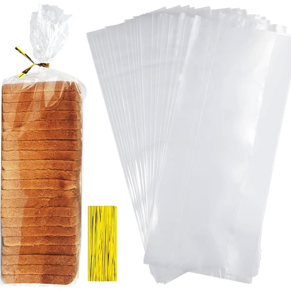 Bread Bags 30 Pack 8x18 Inch Plastic, Clear Reusable Bread Loaf Bags with 50 Twist Ties for Homemade Bakery Storage