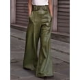 thumbnail image 4 of Women'S Faux Leather Pants PU High Waist Wide Leg Pants with Pockets Pleated Going Out Trousers Green S, 4 of 6