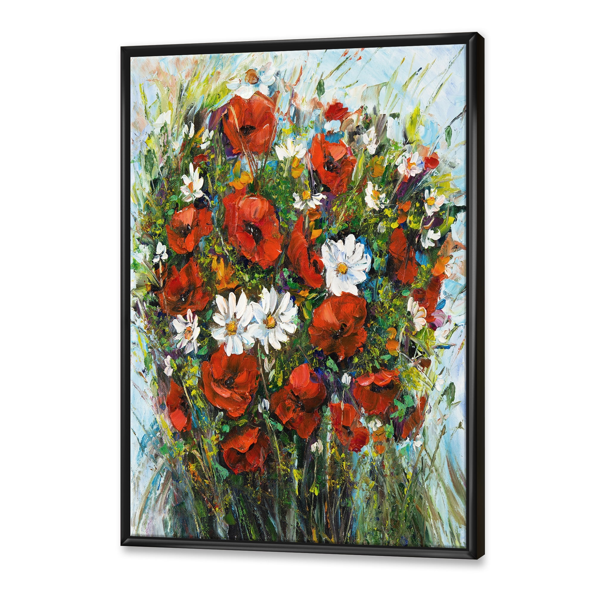 Bouquet Of White and Red Wildflowers 12 in x 20 in Framed Painting Canvas Art Print, by Designart