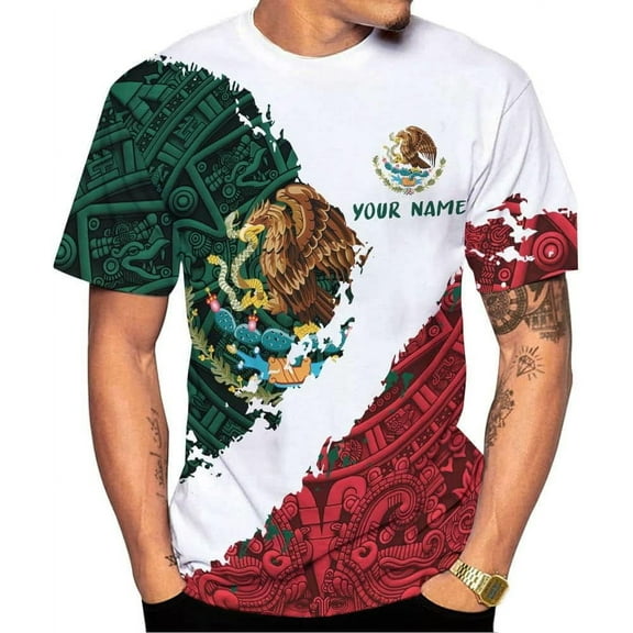 Personalized Name Mexican Shirts 3D Customized Mexico Shirt US Flag, Mexican Shirts for Women Unisex (S)
