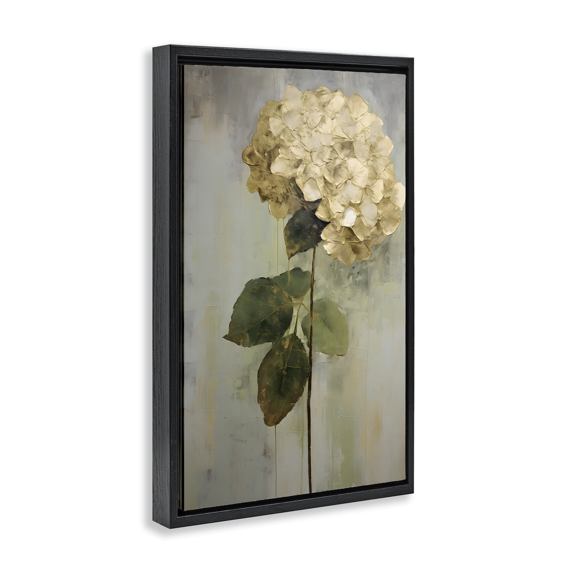 Stupell Industries Single Distressed Hydrangea Botanical & Floral Painting Black Floater Framed Art Print Wall Art, 21 x 31