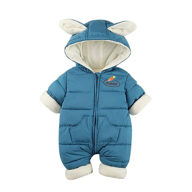 PMVFHDE Liquidation Combinaison Garçon Barboteuse Bébé Filles Garçons Combinaisons de Neige à Capuche Mignonne Oreilles de Rabbit Manteau d'Hiver Combinaison Bleu Foncé,12-18 Mois