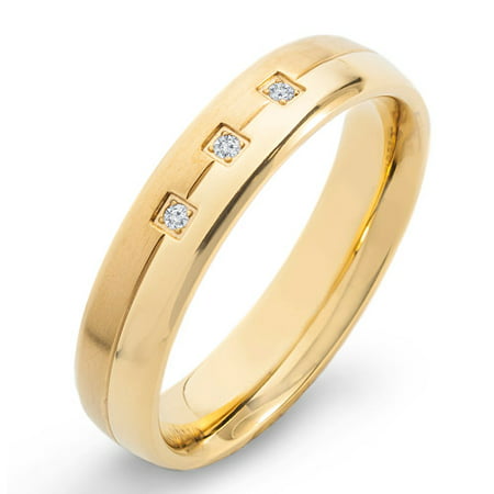 Crucible Gold-Plated Titanium and 0.05 Carat T.W. Diamond Dual Finished Grooved Comfort Fit Band (H-I, SI2)