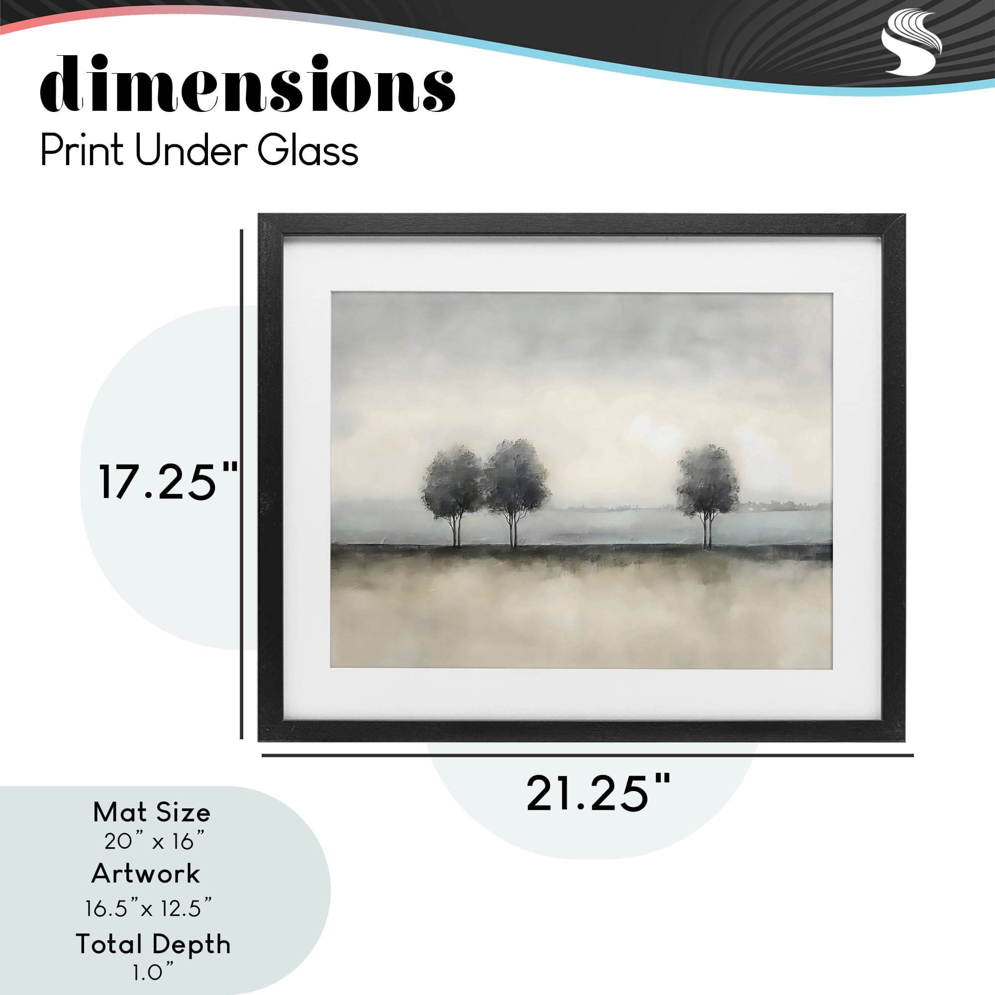Stupell Industries Muted Trees Horizon Black Framed Print Under Glass, design by Riley B