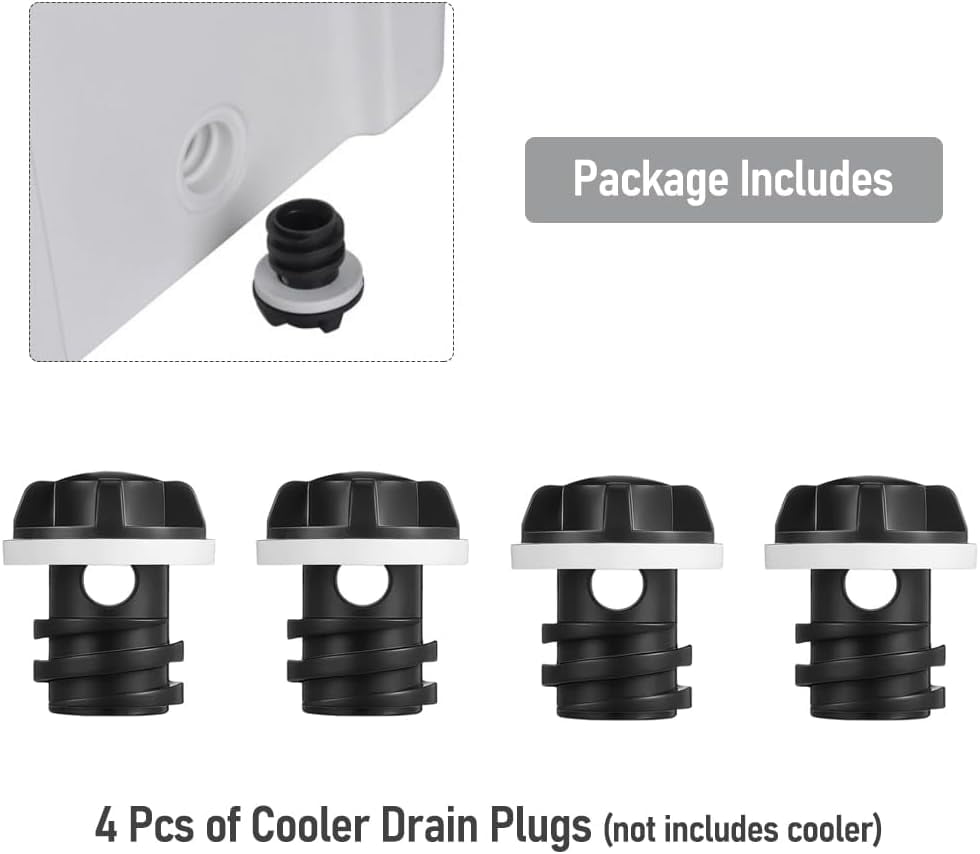 ABCISI Cooler Drain Plug Replacement, 4 Pack, Compatible with YETI, RTIC, Roadie & Tank Coolers, Leakproof Replacement Plug for Ice Chest, 1.4"W x 2"L