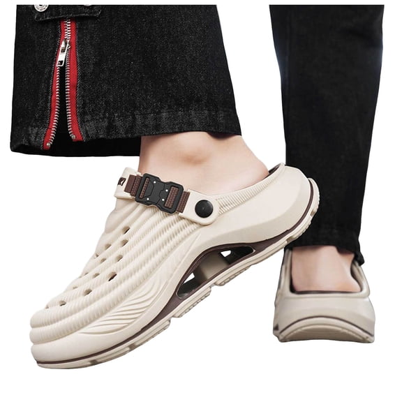 Rokment Women's Men's Orthopedic Air Cushion Walking Sandals with Back Strap Waterproof Comfortable Barefoot Water Swimming Pool Slippers Garden Clogs for Indoor Outdoor Beige Size 6