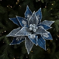 Red Velvet Christmas Flowers with Green Ice Crystal – Artificial DIY Floral Decorations for Christmas Tree, Holiday Home Decor, Craft Accessories