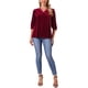 thumbnail image 2 of INSPIRAR CHIC Blusas de Terciopelo para Mujeres con Cuello en V y Manga 3/4, Tendencia Casual de Otoño Invierno, Blusa Suelta, Camiseta L Color Rojo Vino, 2 of 6