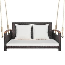 Gymax 2-seater hanging swing porch swing PE wicker swing outdoor hanging swing garden poolside