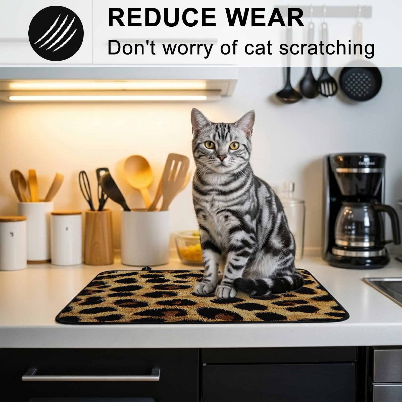 Leopard Print Stove Top Cover for Electric Stove, Heat-proof & Non Slip Glass Top Stove Cover Protector, Brown Yellow Retro Animal Fur Pattern Kitchen Flat Cooktop Rubber Mat 24x21 Inches