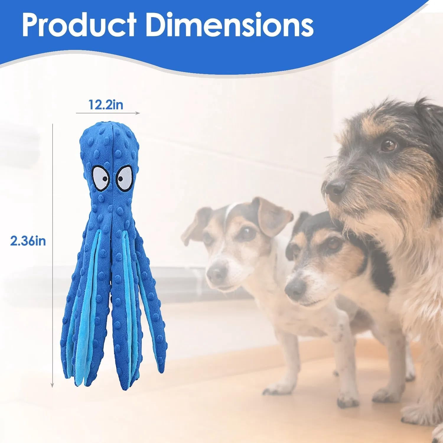 PUPIX 2 Pcs Squeaky Dog Toys No Stuffing Plush Octopus Dog Toy with Crinkle Legs Interactive Dog Teething Training Toy for Puppy Small Medium Large Dogs Stress Relief Chew Play Toys (Blue & Pink)