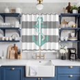 thumbnail image 2 of Nautical Anchor Kitchen Curtains 84 Inch Length, Turquoise Grey White Horizontal Stripe Grommet Top Bedroom Living Room Curtains, Light Filtering Cafe Curtain Drapes 2 Panels Set 104''x84'', 2 of 9