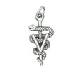 thumbnail image 1 of Sterling Silver 30" 1mm 3D Caduceus Snake On Cross Letter V Veterinarian Symbol Pendant Necklace, 1 of 2