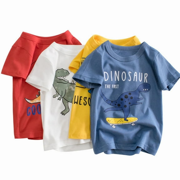 4-Pack Boys Dinosaur T-Shirts Crewneck Top Tee Size 2-7 Years