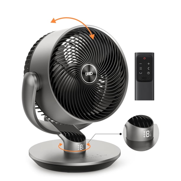 Dreo Ventiladores inteligentes para dormitorio, 16 pulgadas, ventilador silencioso de CC de 25 dB con control remoto, ventilador oscilante de 120°+90°, 6 modos, 9 velocidades, temporizador de 12 horas