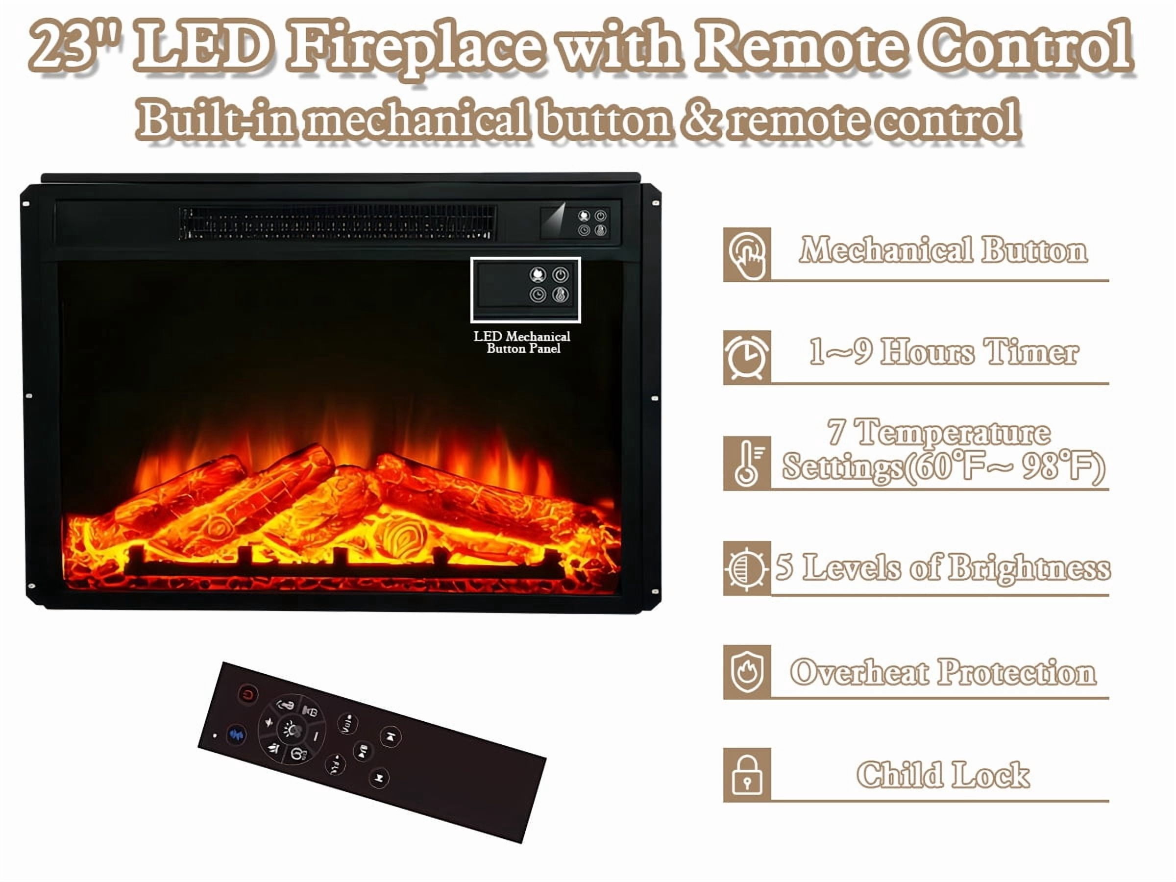 HLR Modern Fireplace TV Stand for TV up to 65'', Entertainment Center with Storage for Living Room, Brown