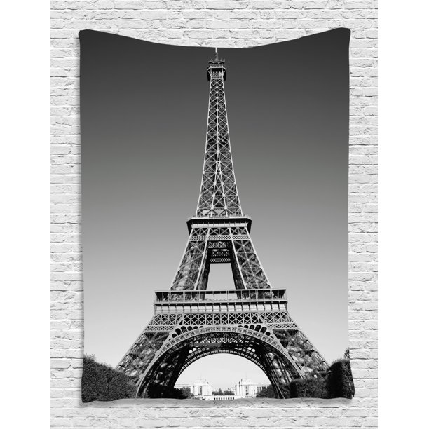 Eiffel Tower Tapestry, Paris Landmark Monochrome Picture Of Cityscape