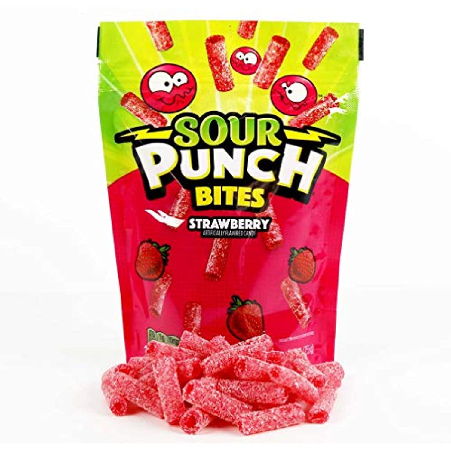 SOUR PUNCH BITES STRAWBERRY FLAVORED CHEWY SOUR CANDY 9oz BAG 